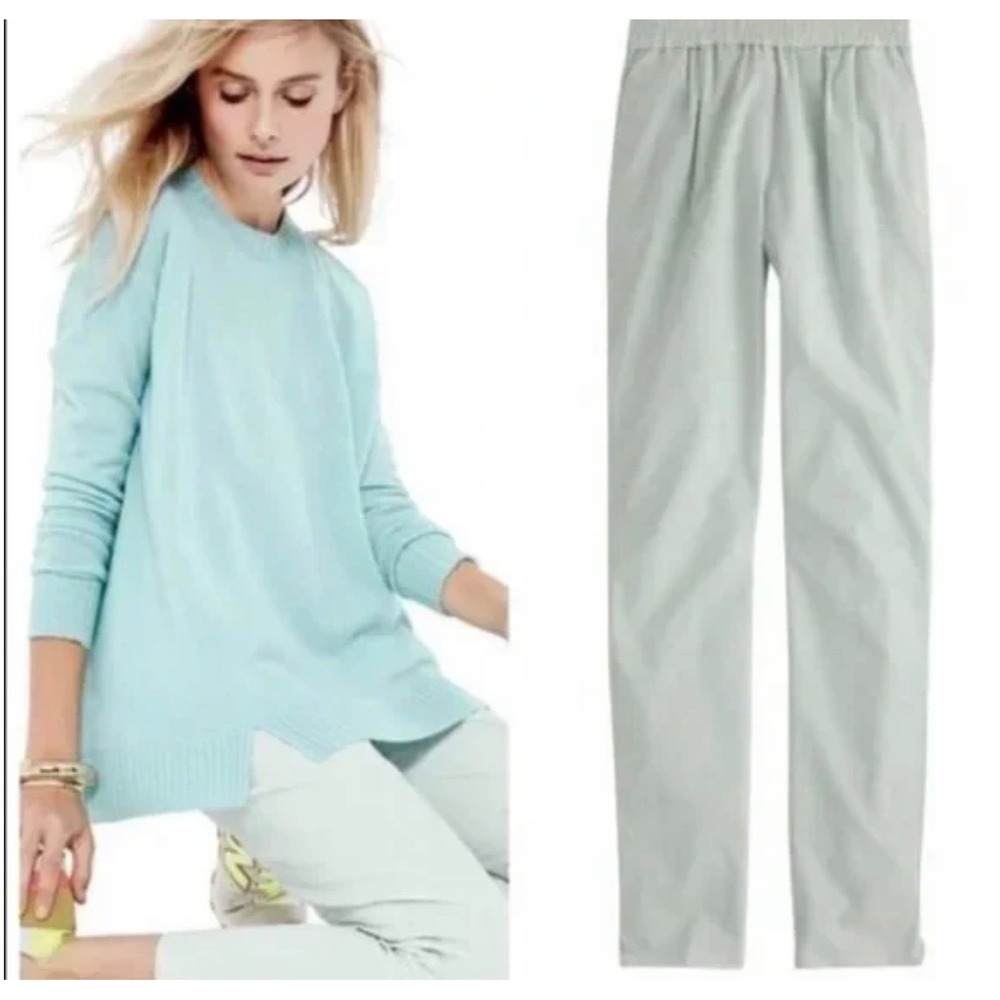 J.Crew Harlow Pull On Pants Mint Green‎ Elastic Waist Tapered Leg Womens 10
